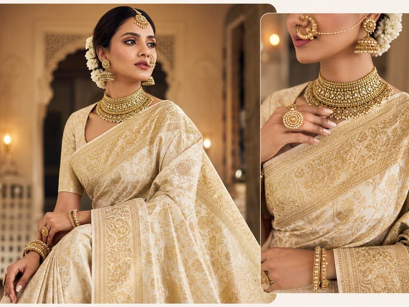 Banarasi bridal sarees — ivory gold zari brocade