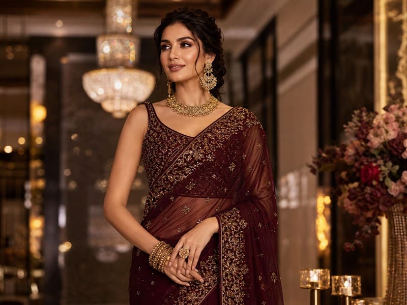 Reception sarees — glamorous evening bridal drapes