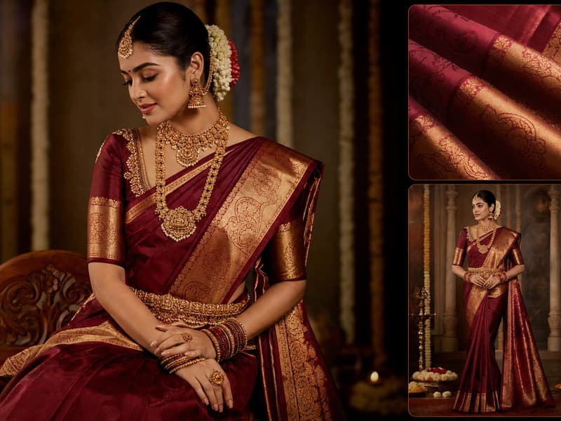 Silk bridal sarees — maroon Kanjivaram gold zari
