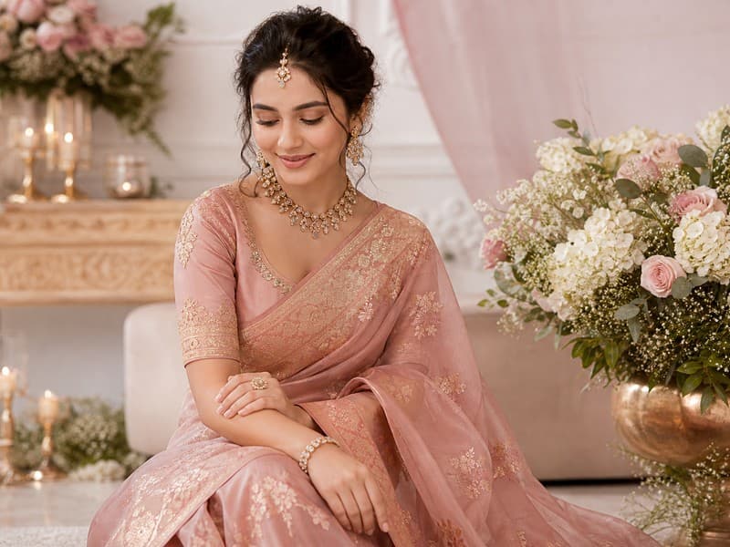 Engagement occasion sarees — blush romantic elegance