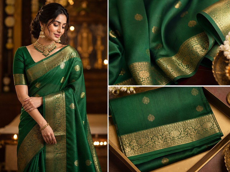 Emerald Festive Silk Saree — Saavi Trendcape