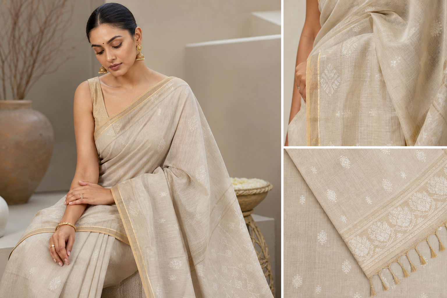 Handloom Cotton Jamdani Saree — Saavi Trendcape